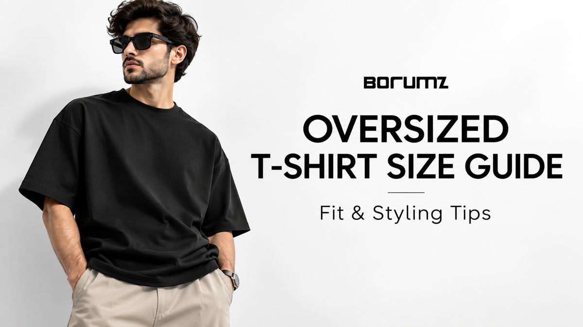 Man wearing black oversized t shirt Pakistan streetwear look by Borumz