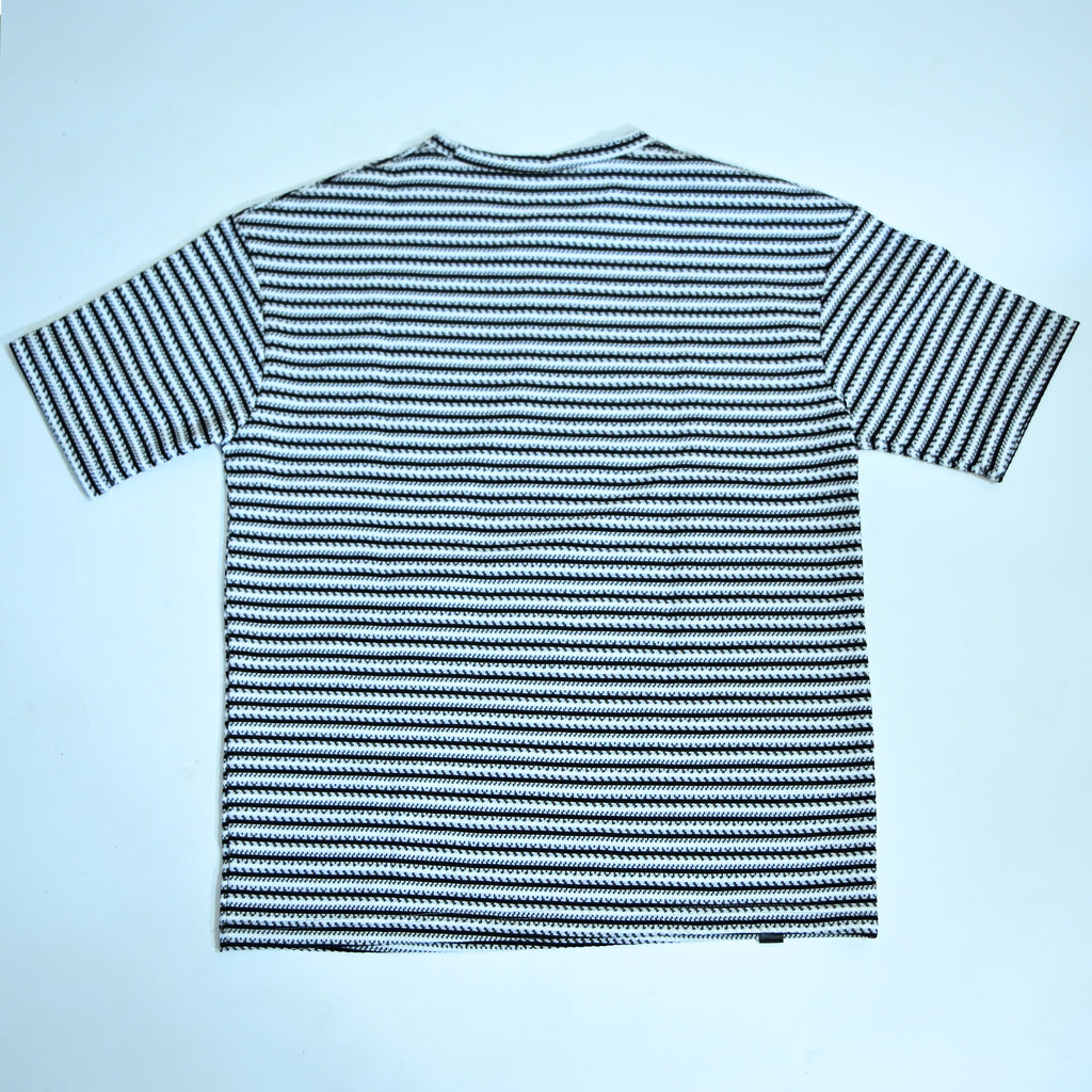 Black & White Textured Stripe Drop Shoulder T-Shirt