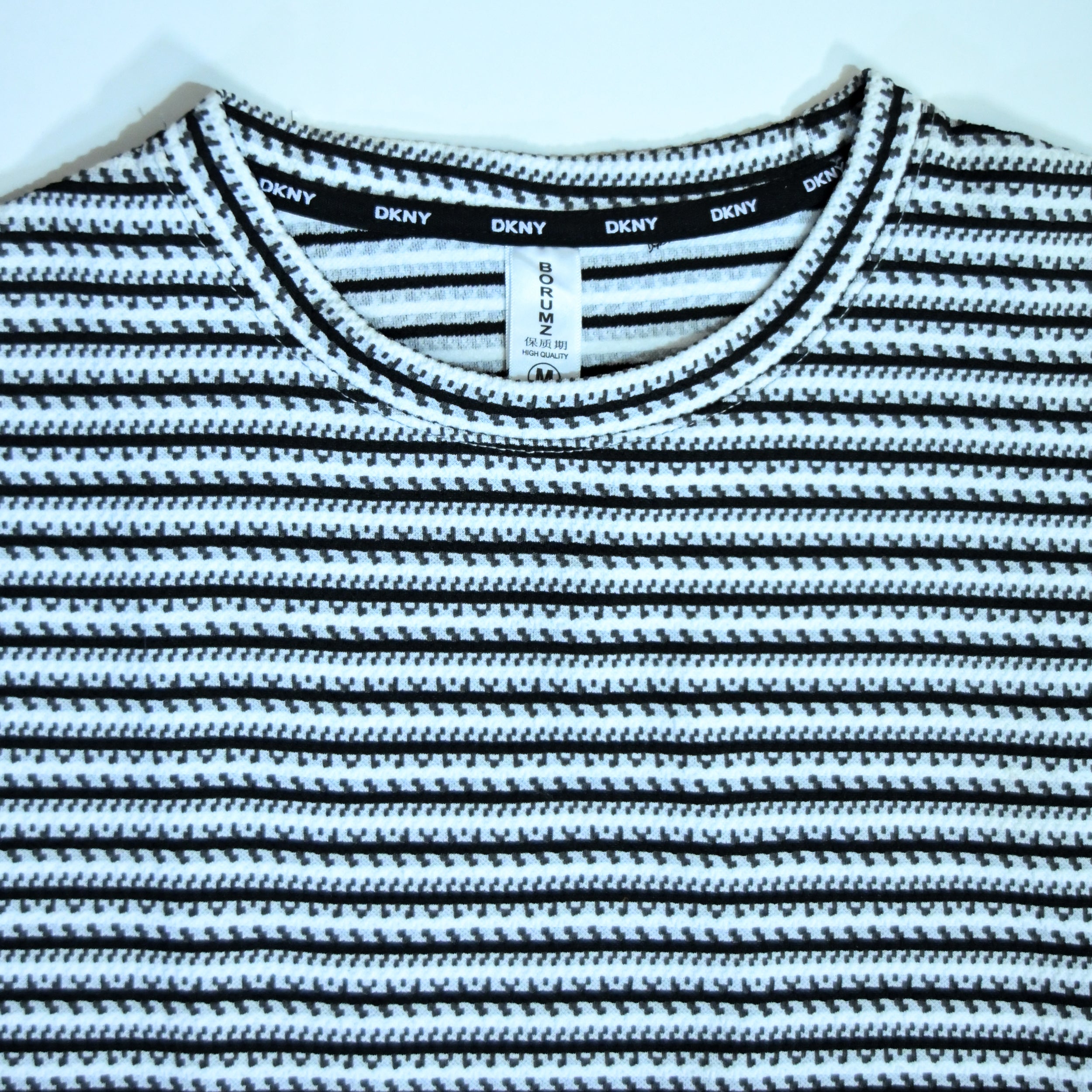 Black & White Textured Stripe Drop Shoulder T-Shirt