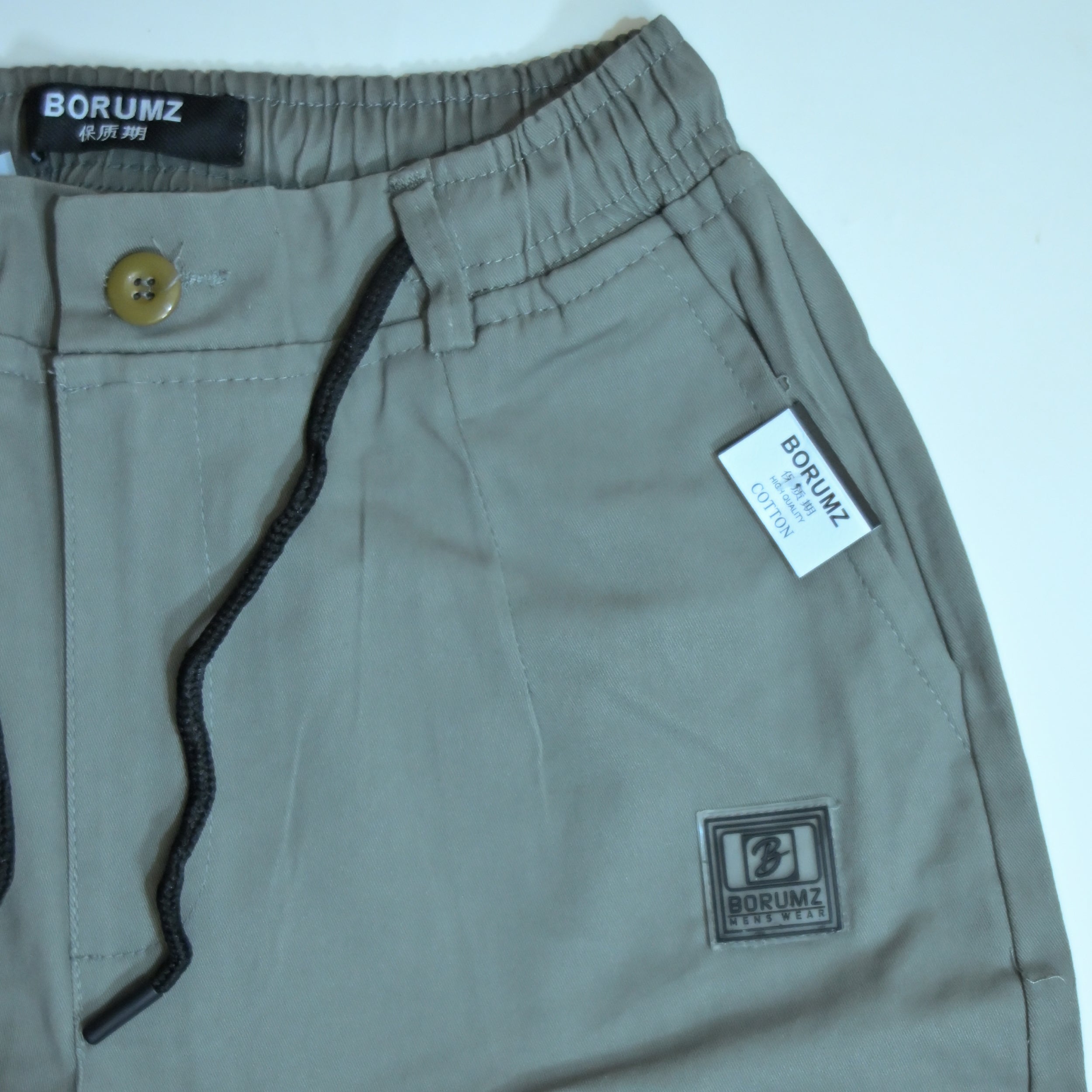 Cotton Twill Drawstring Shorts – Stone Grey