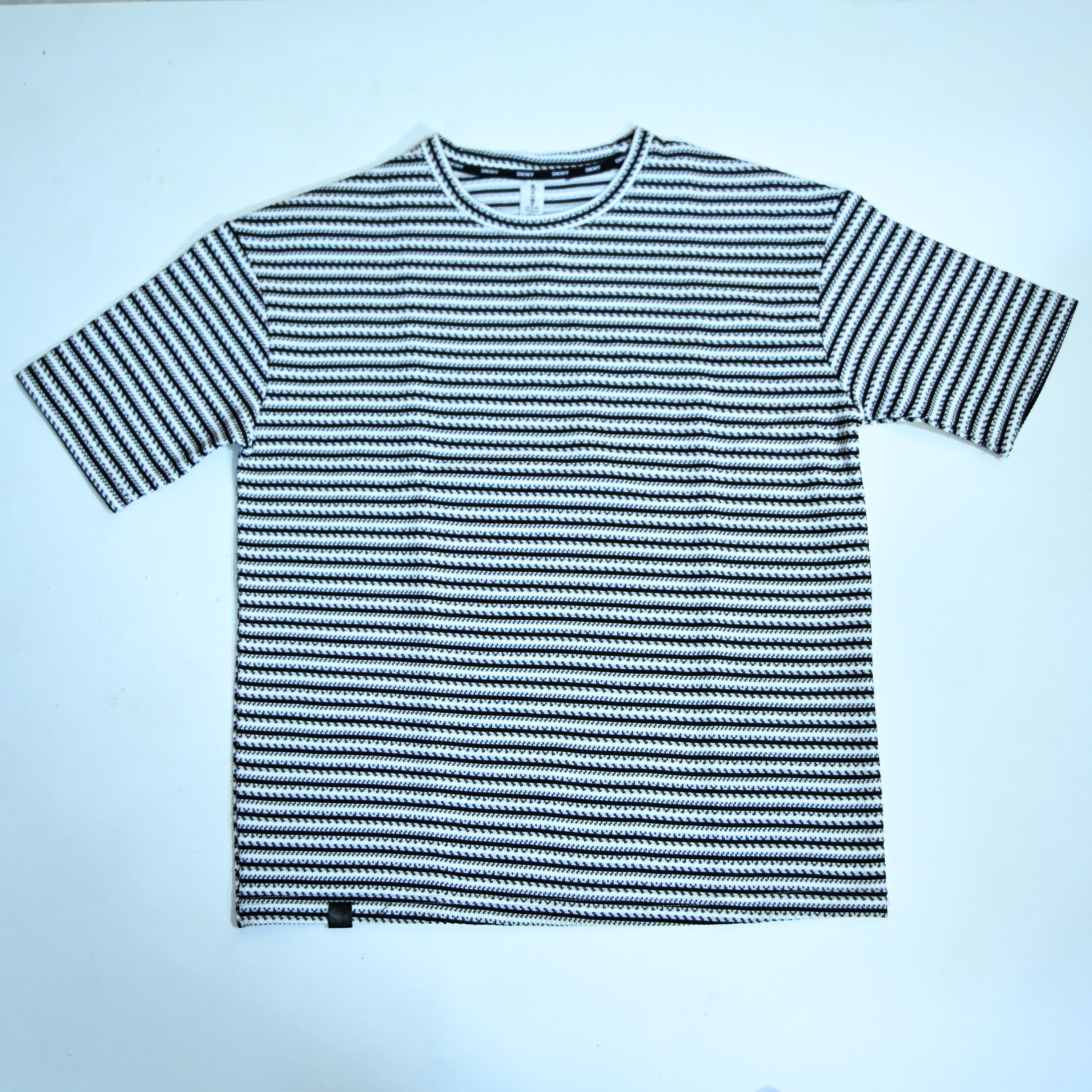 Black & White Textured Stripe Drop Shoulder T-Shirt