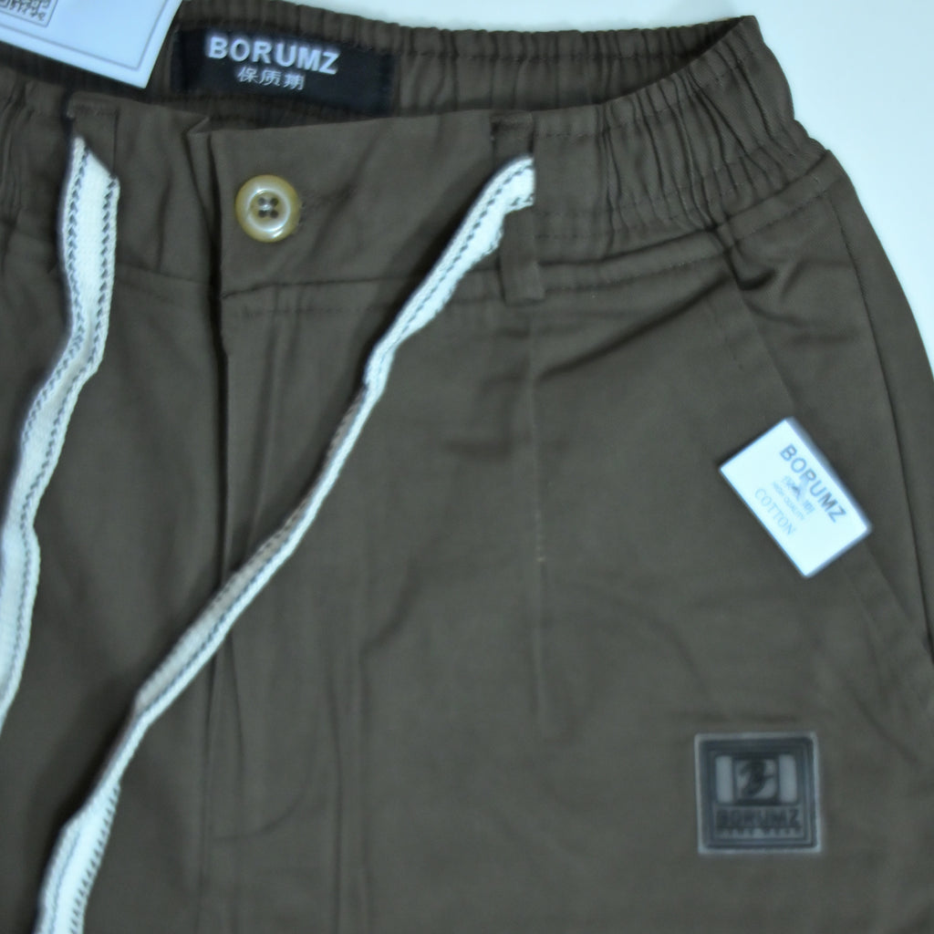 Cotton Twill Drawstring Shorts – Olive Brown