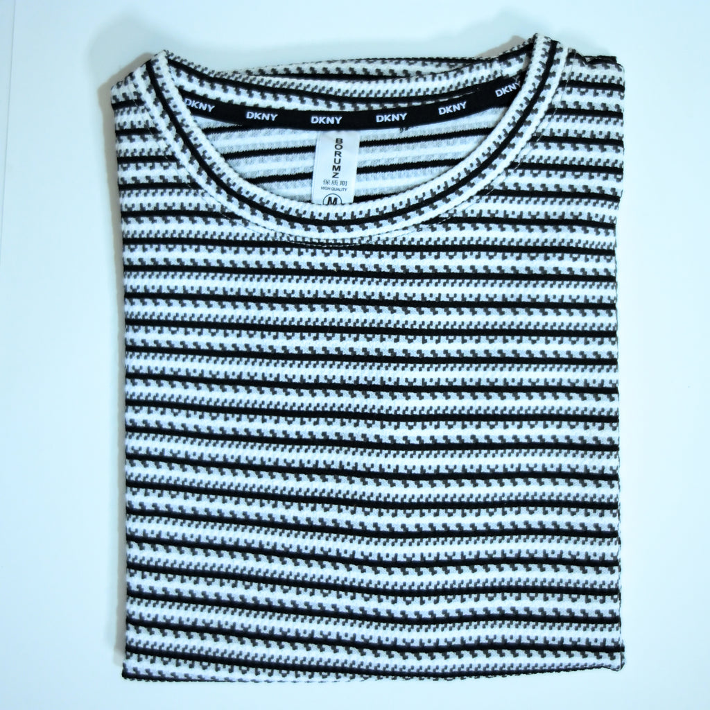 Black & White Textured Stripe Drop Shoulder T-Shirt