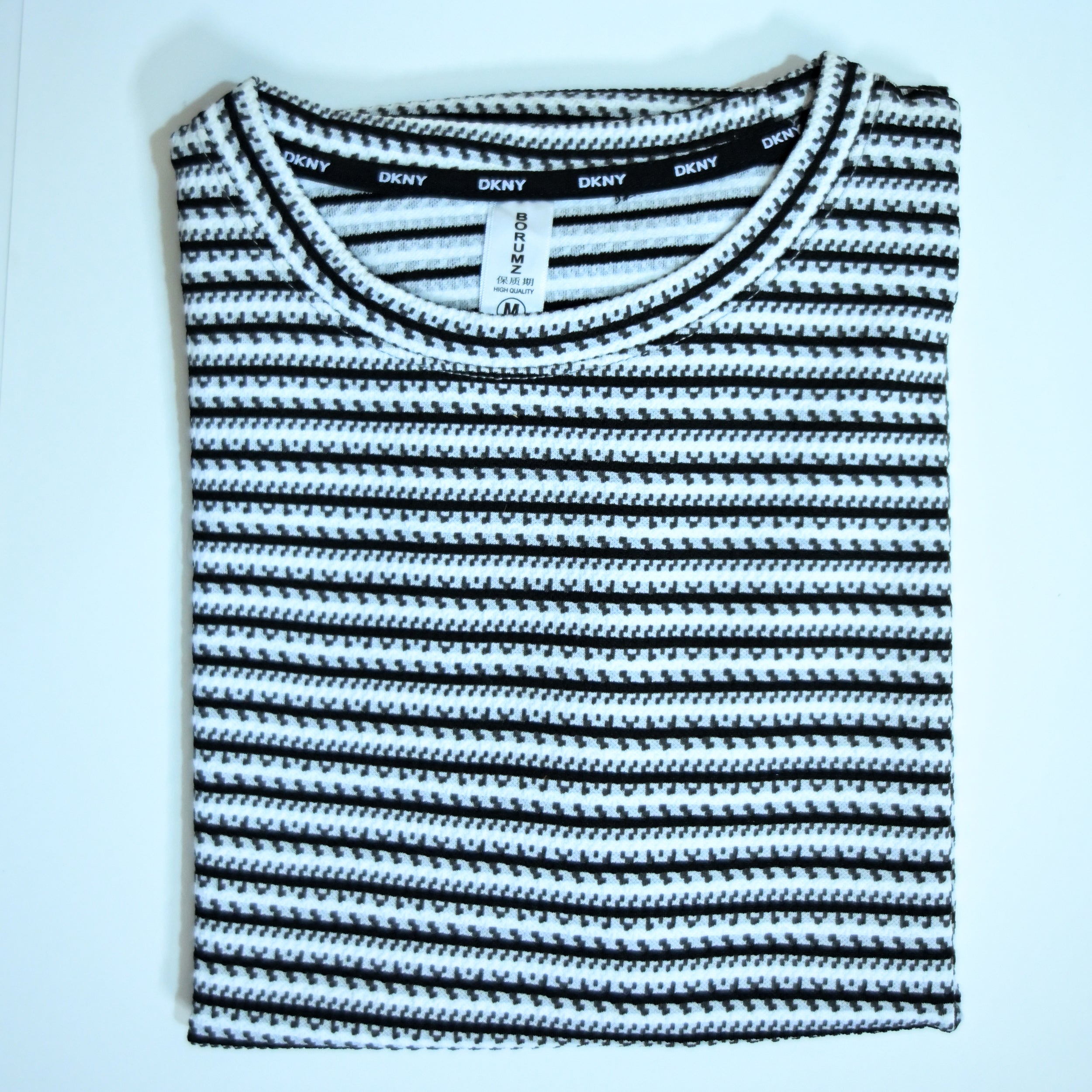 Black & White Textured Stripe Drop Shoulder T-Shirt