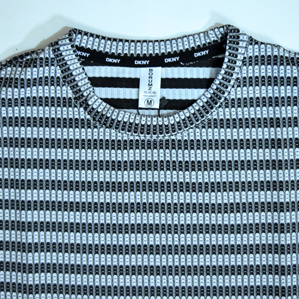 Textured Knit Stripe Drop Shoulder T-Shirt – Black & White