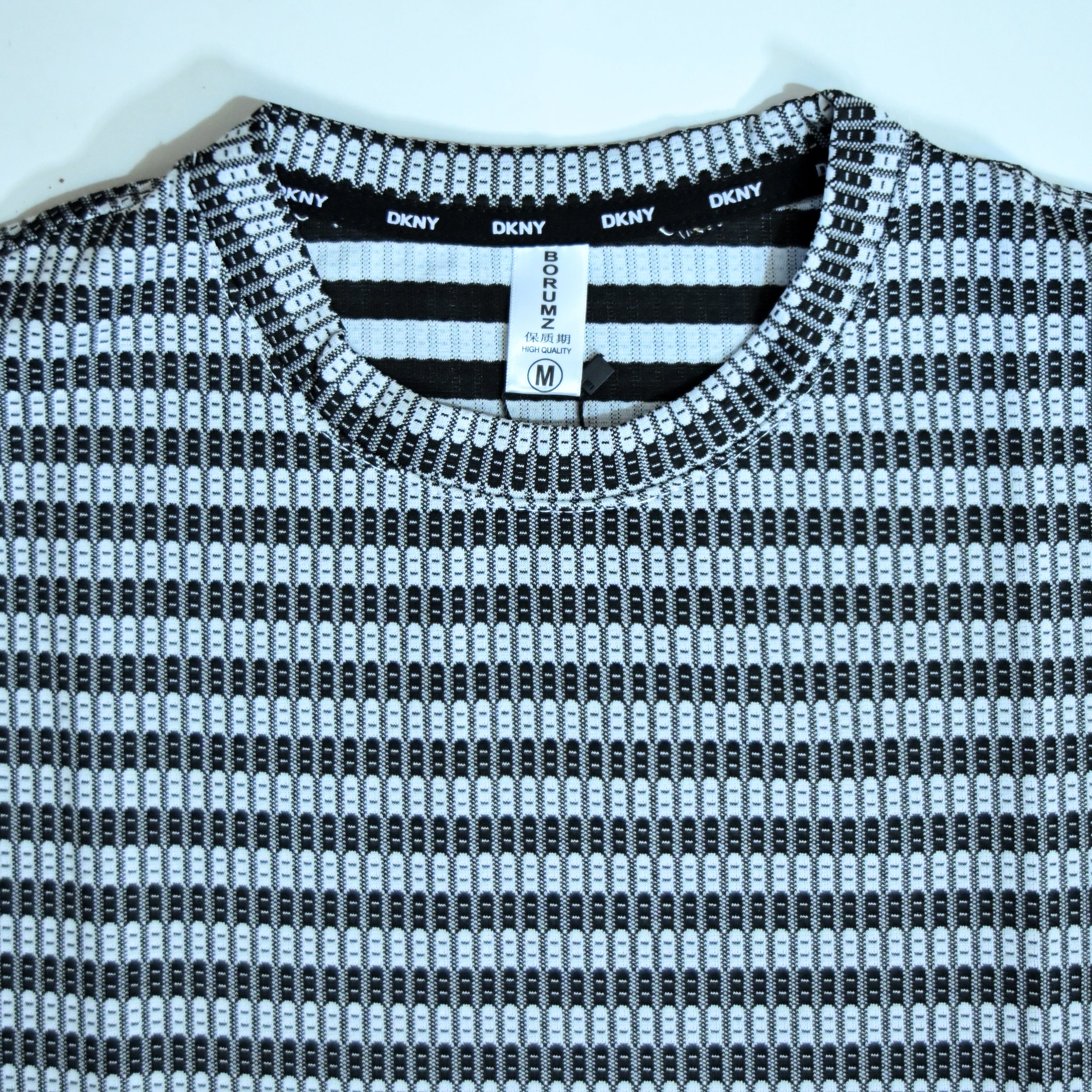 Textured Knit Stripe Drop Shoulder T-Shirt – Black & White