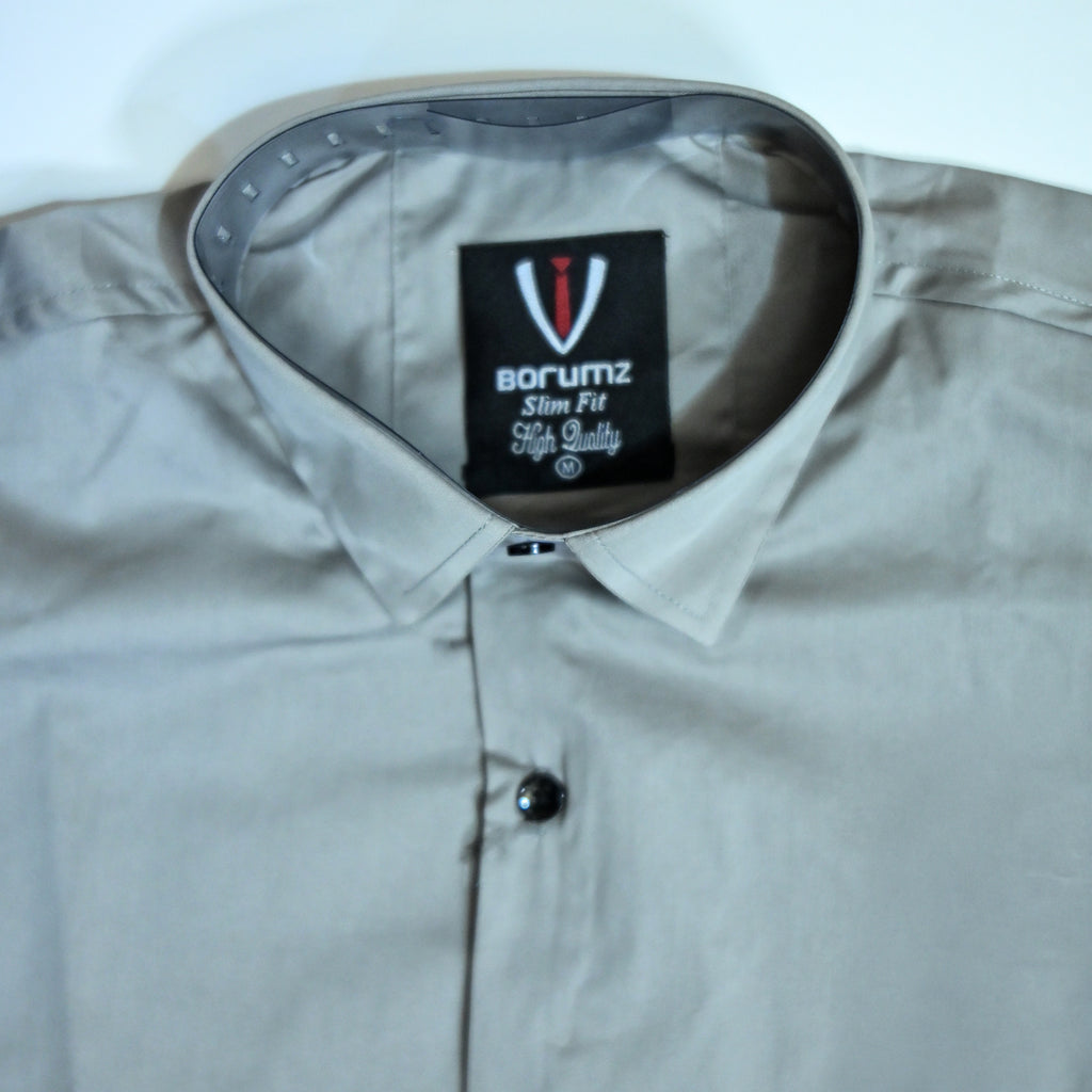 Stone Grey Regular Fit Semi-Formal Shirt