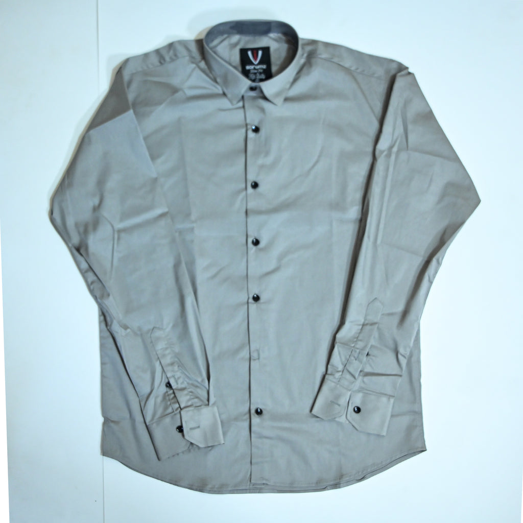 Stone Grey Regular Fit Semi-Formal Shirt