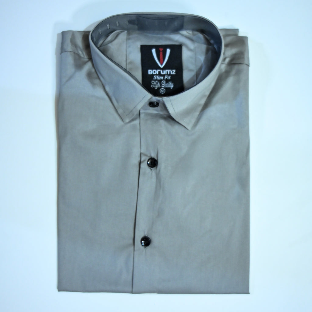 Stone Grey Regular Fit Semi-Formal Shirt