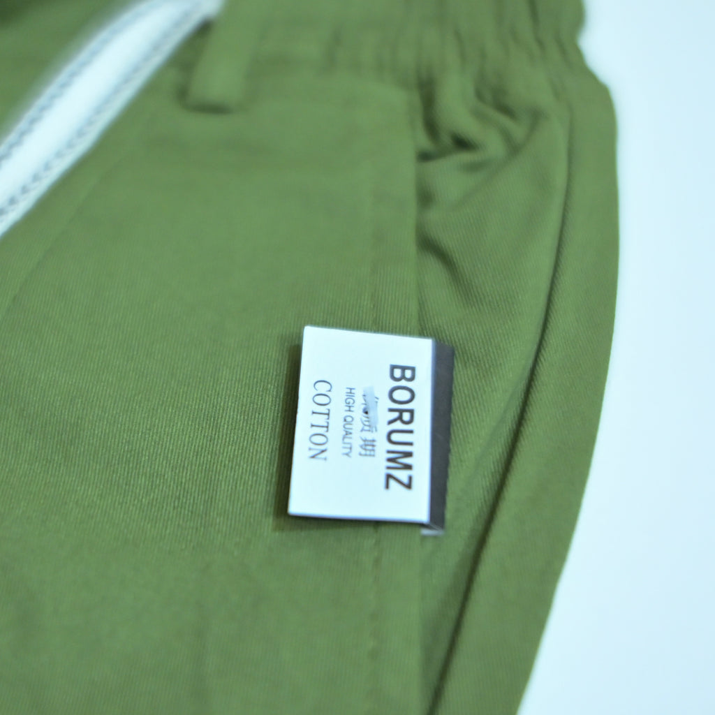 Cotton Twill Drawstring Shorts – Olive Green