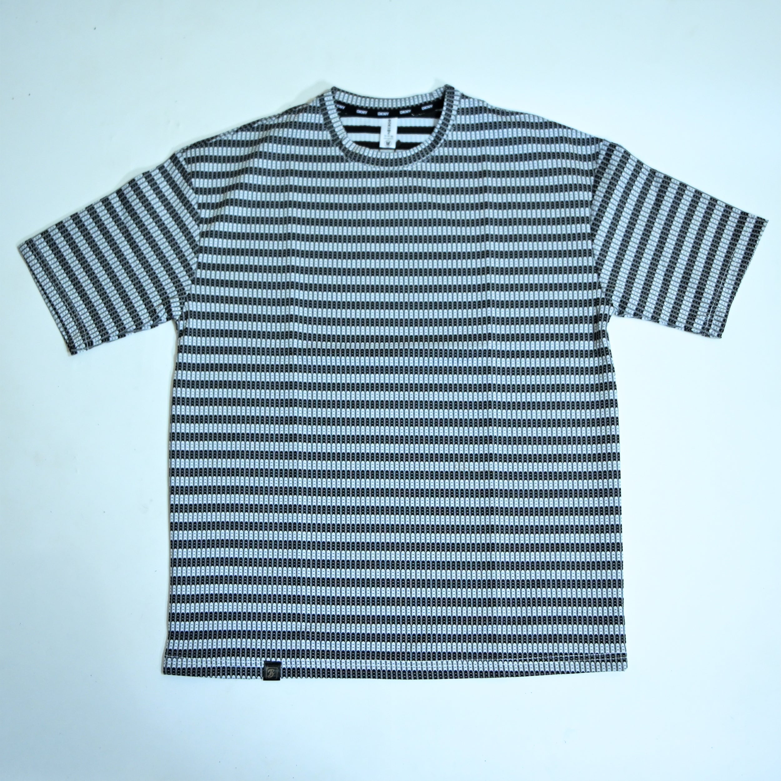 Textured Knit Stripe Drop Shoulder T-Shirt – Black & White