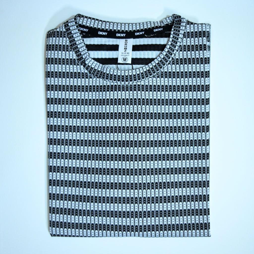Textured Knit Stripe Drop Shoulder T-Shirt – Black & White