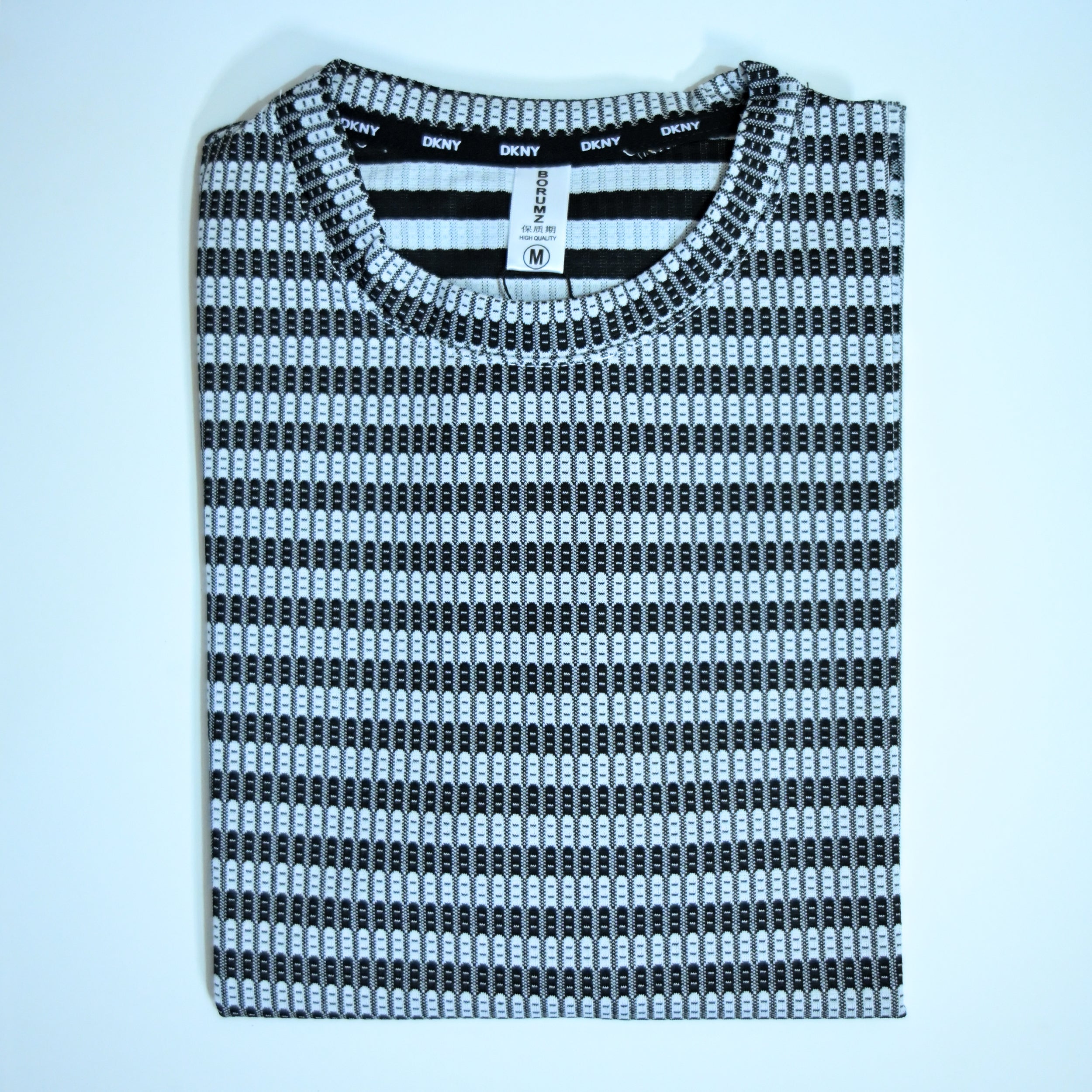 Textured Knit Stripe Drop Shoulder T-Shirt – Black & White