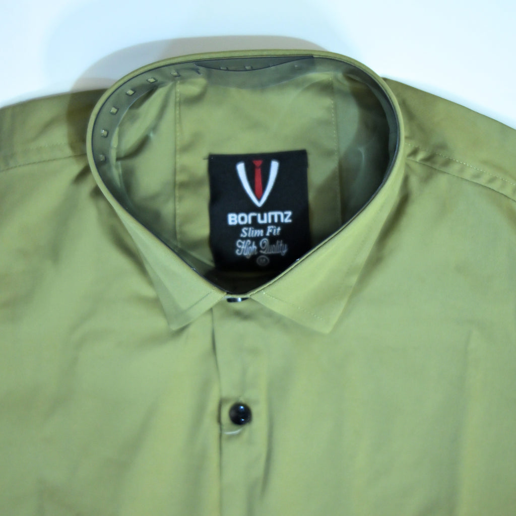 Olive Green Regular Fit Semi-Formal Shirt