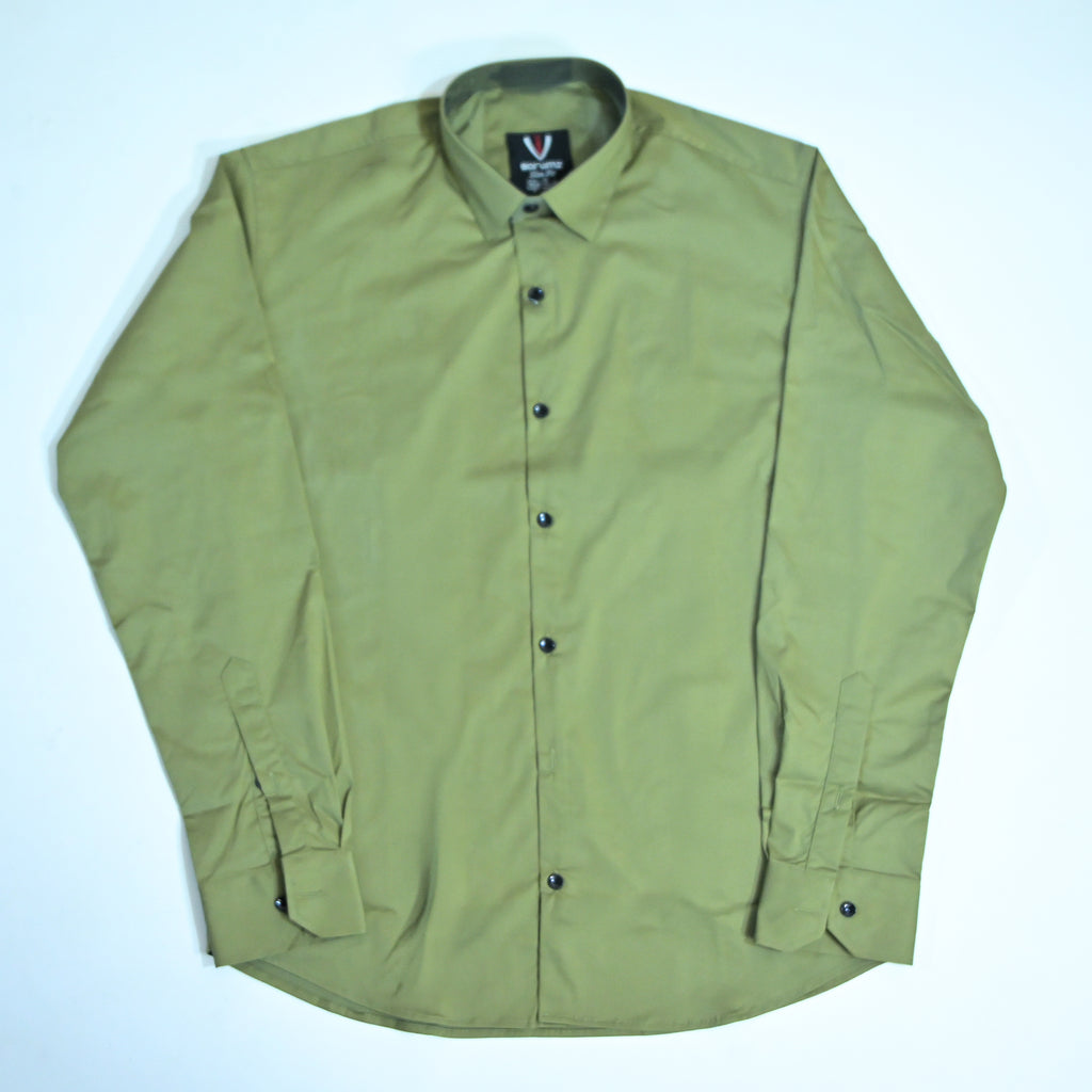 Olive Green Regular Fit Semi-Formal Shirt