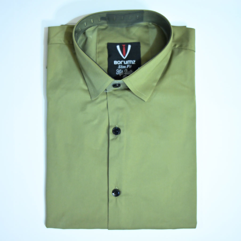 Olive Green Regular Fit Semi-Formal Shirt
