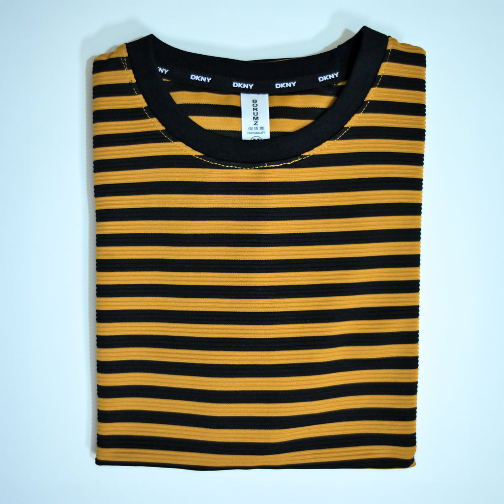 Mustard & Black Striped Drop Shoulder T-Shirt