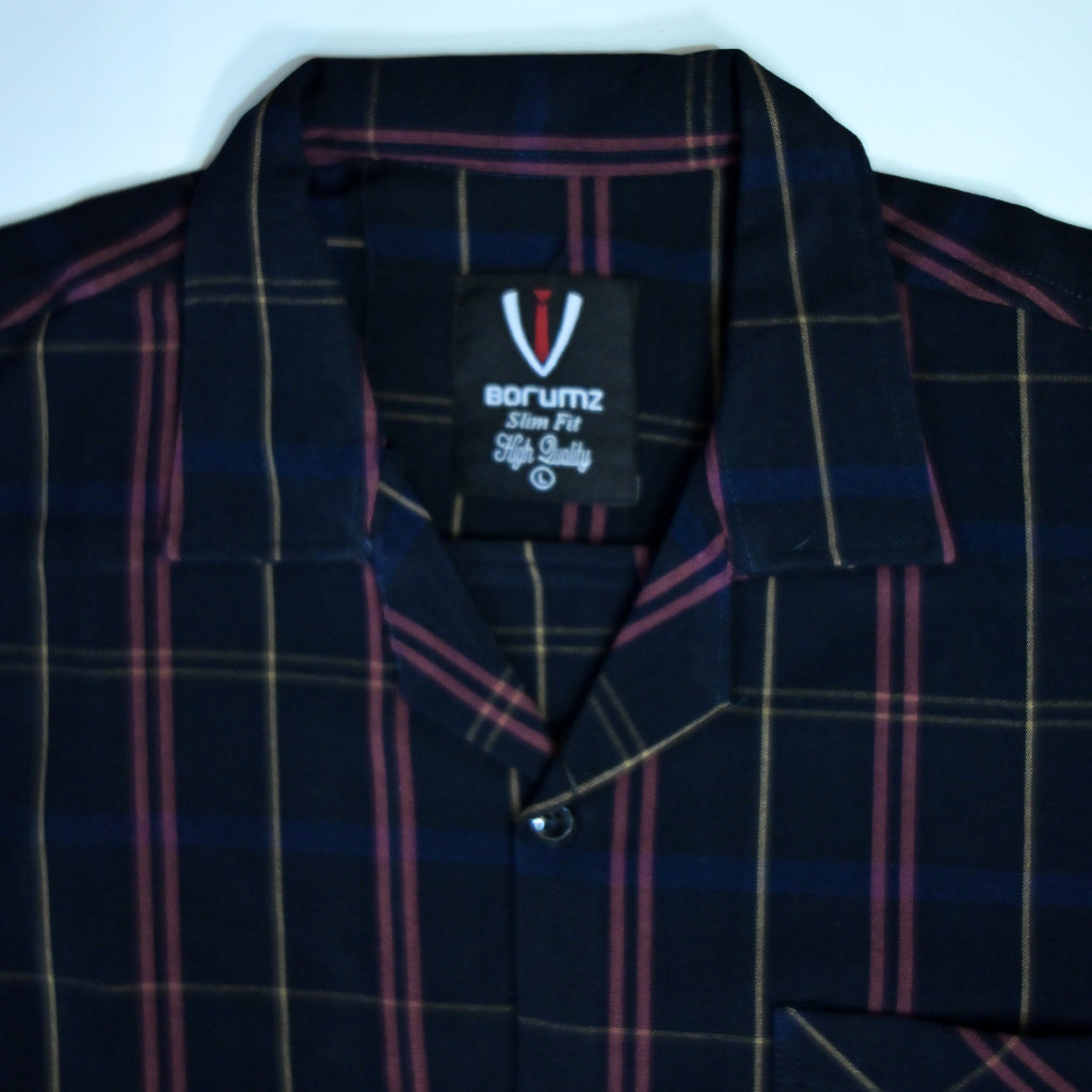 Navy Checkered Resort Collar Shirt