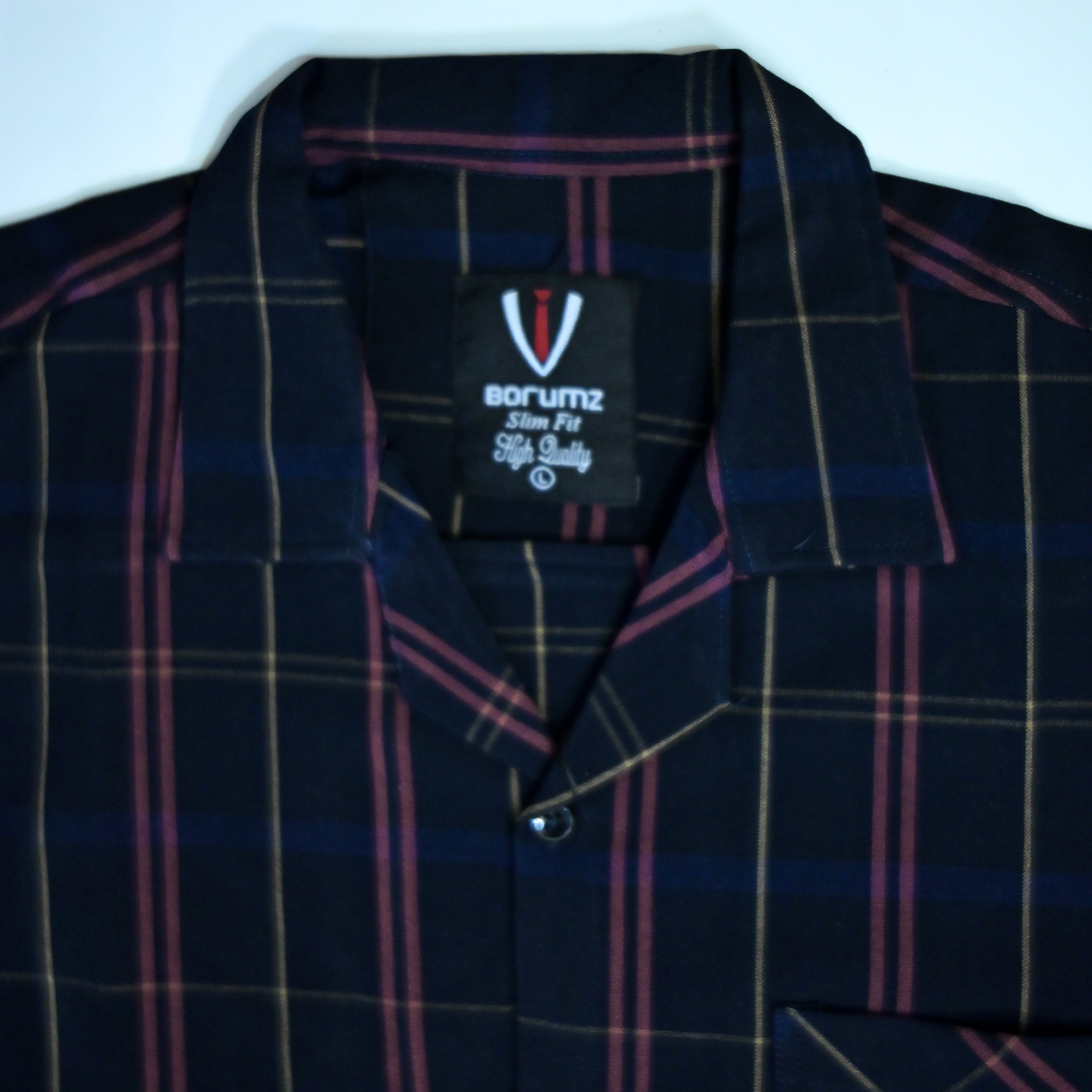 Navy Checkered Resort Collar Shirt