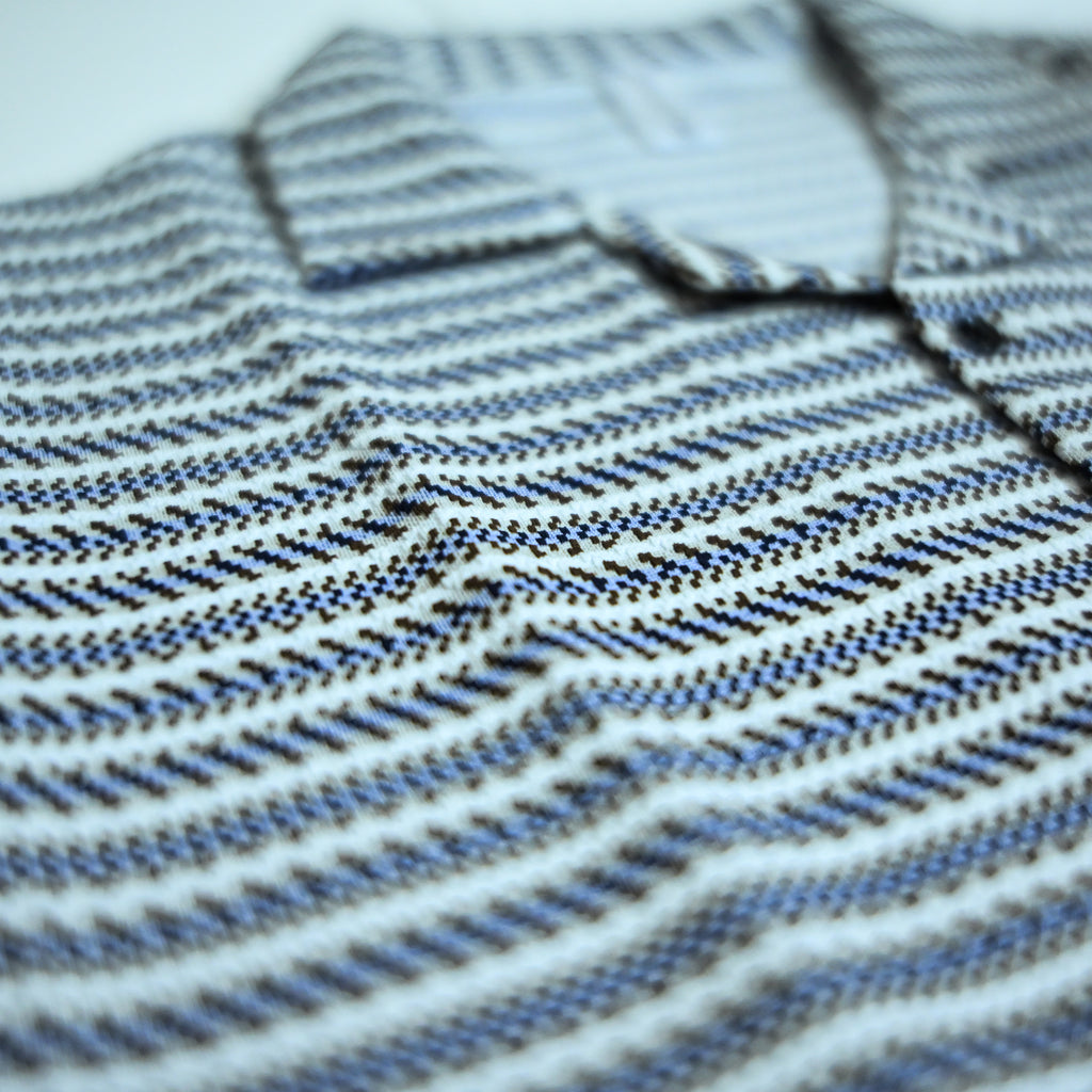 White & Blue Geometric Textured Boxy Fit Shirt