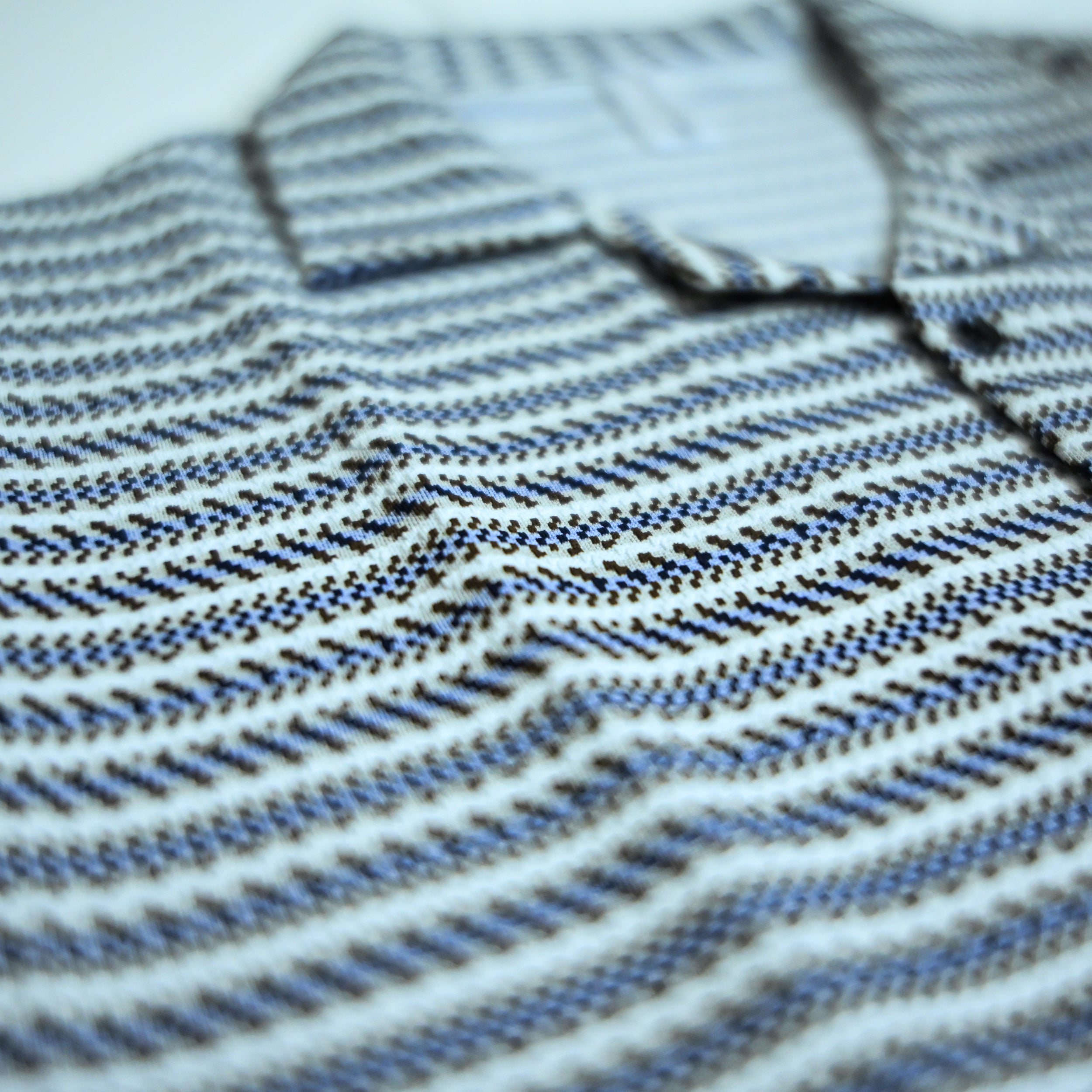 White & Blue Geometric Textured Boxy Fit Shirt