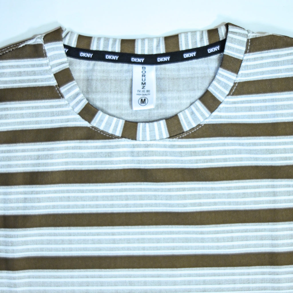 Brown & Grey Striped Oversized T-Shirt | Relaxed Fit Tee (Copy)