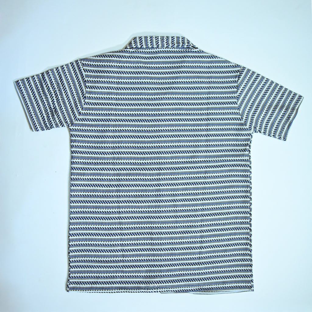 White & Blue Geometric Textured Boxy Fit Shirt