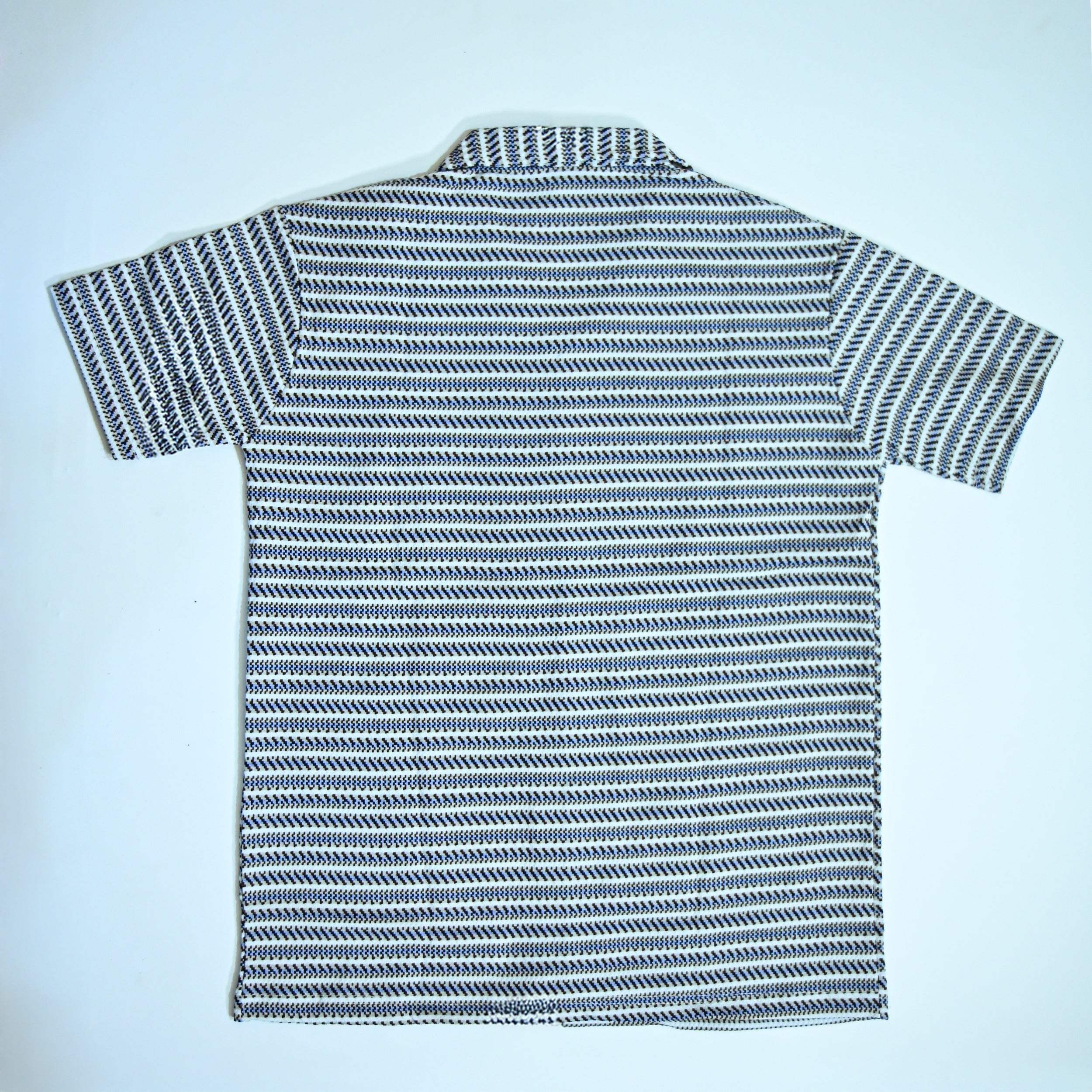 White & Blue Geometric Textured Boxy Fit Shirt