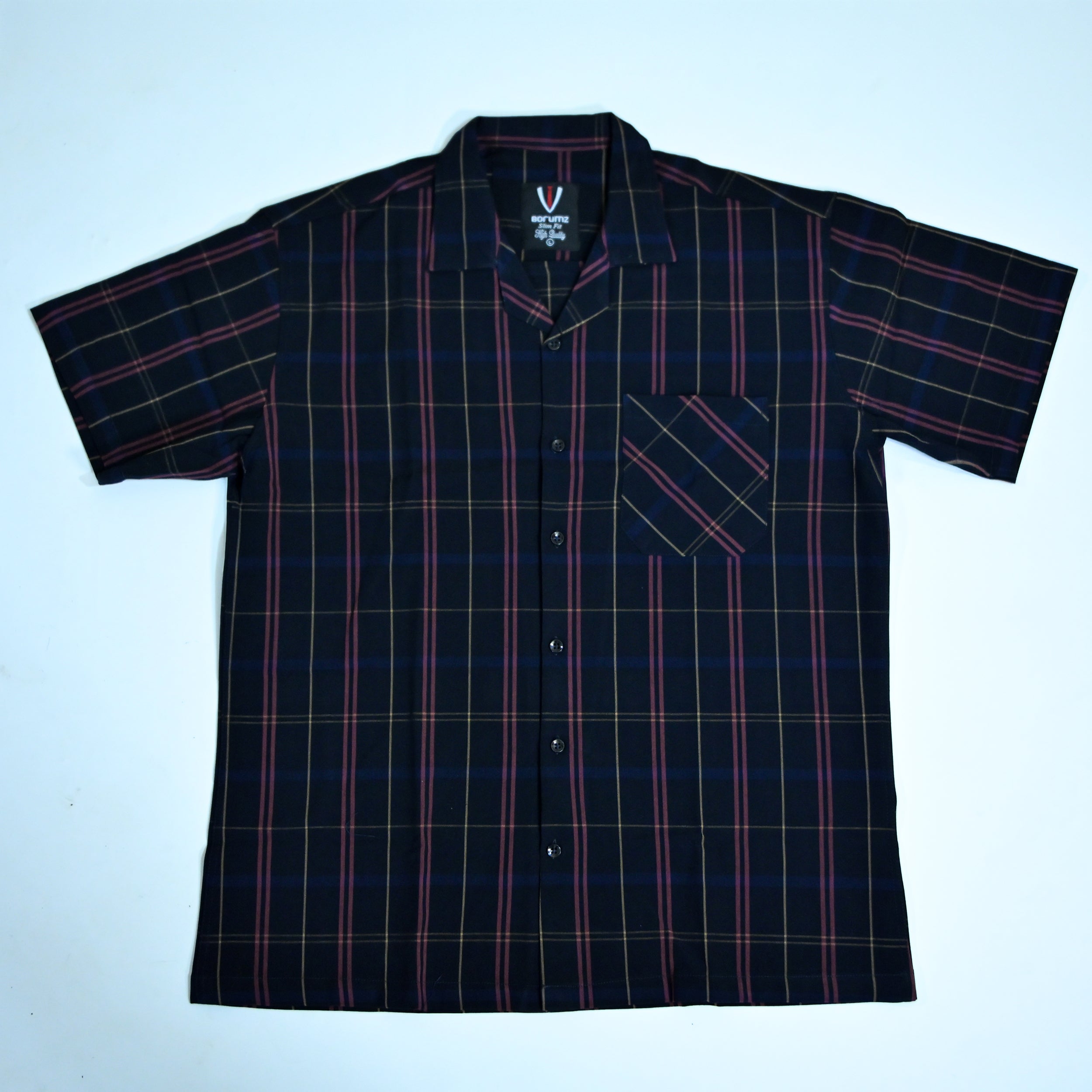Navy Checkered Resort Collar Shirt