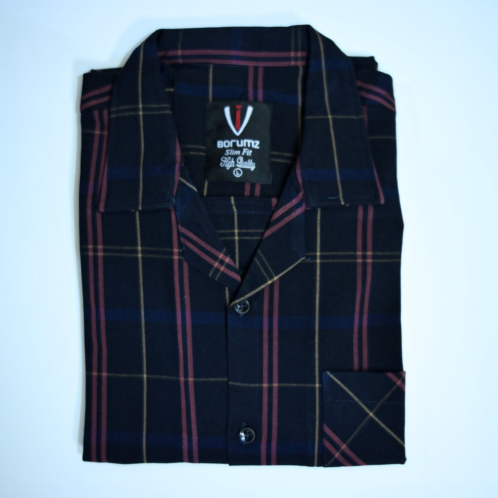Navy Checkered Resort Collar Shirt