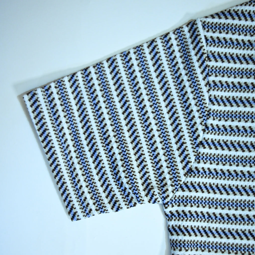 White & Blue Geometric Textured Boxy Fit Shirt