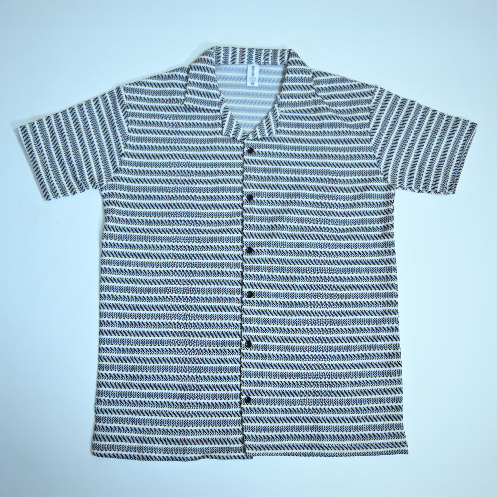 White & Blue Geometric Textured Boxy Fit Shirt