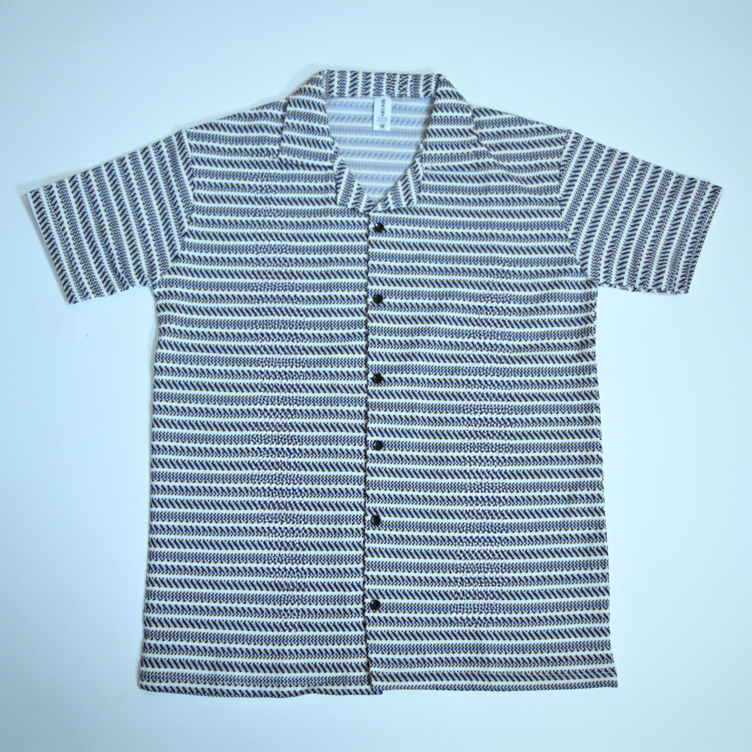 White & Blue Geometric Textured Boxy Fit Shirt