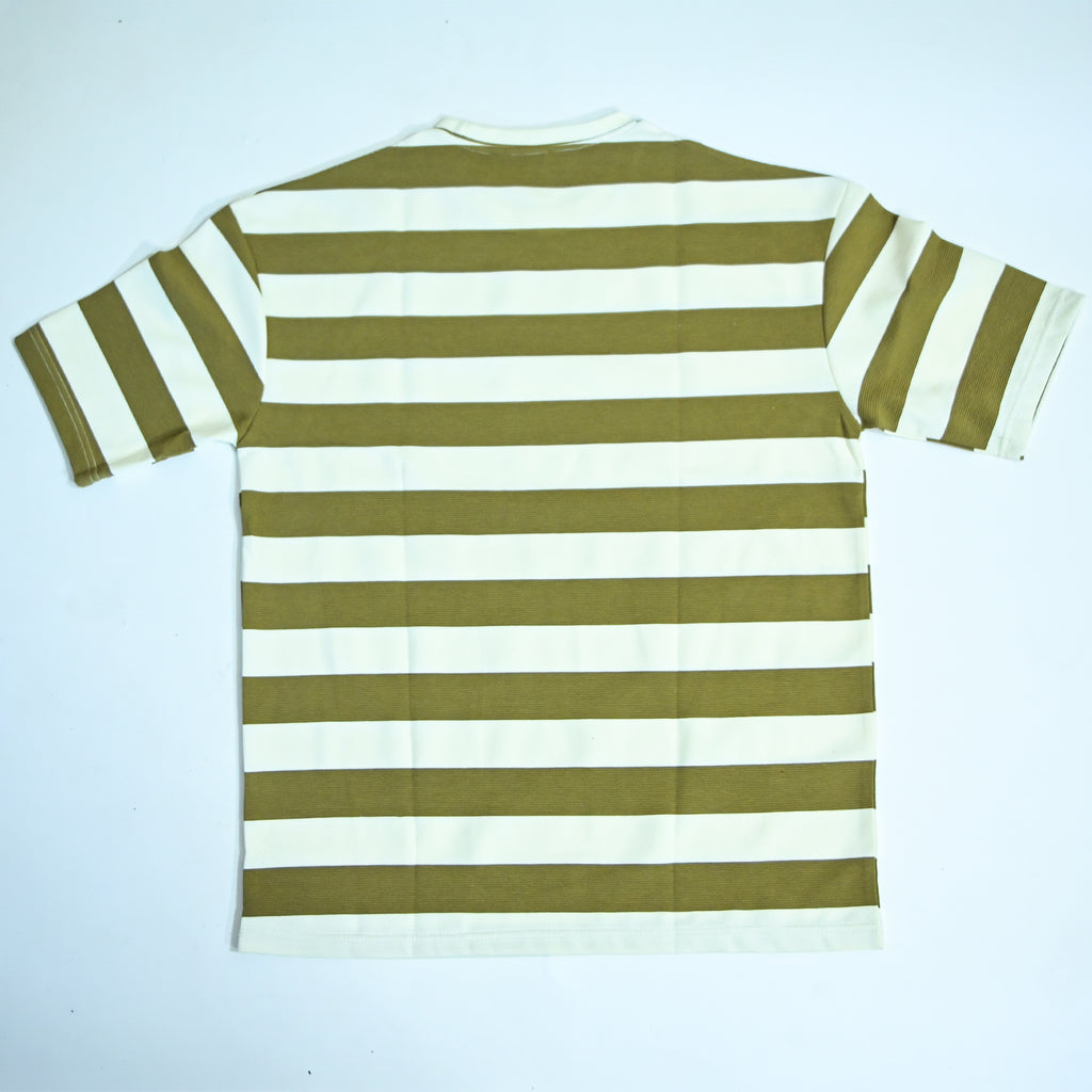 Olive & Cream Fine Stripe Drop Shoulder T-Shirt