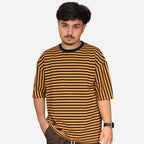 Mustard & Black Striped Drop Shoulder T-Shirt