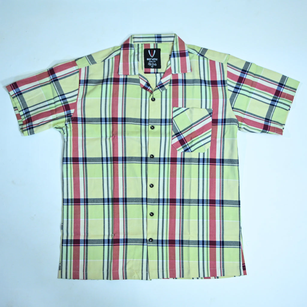 Lime Green Plaid Semi-Formal Shirt | Regular Fit | Unisex