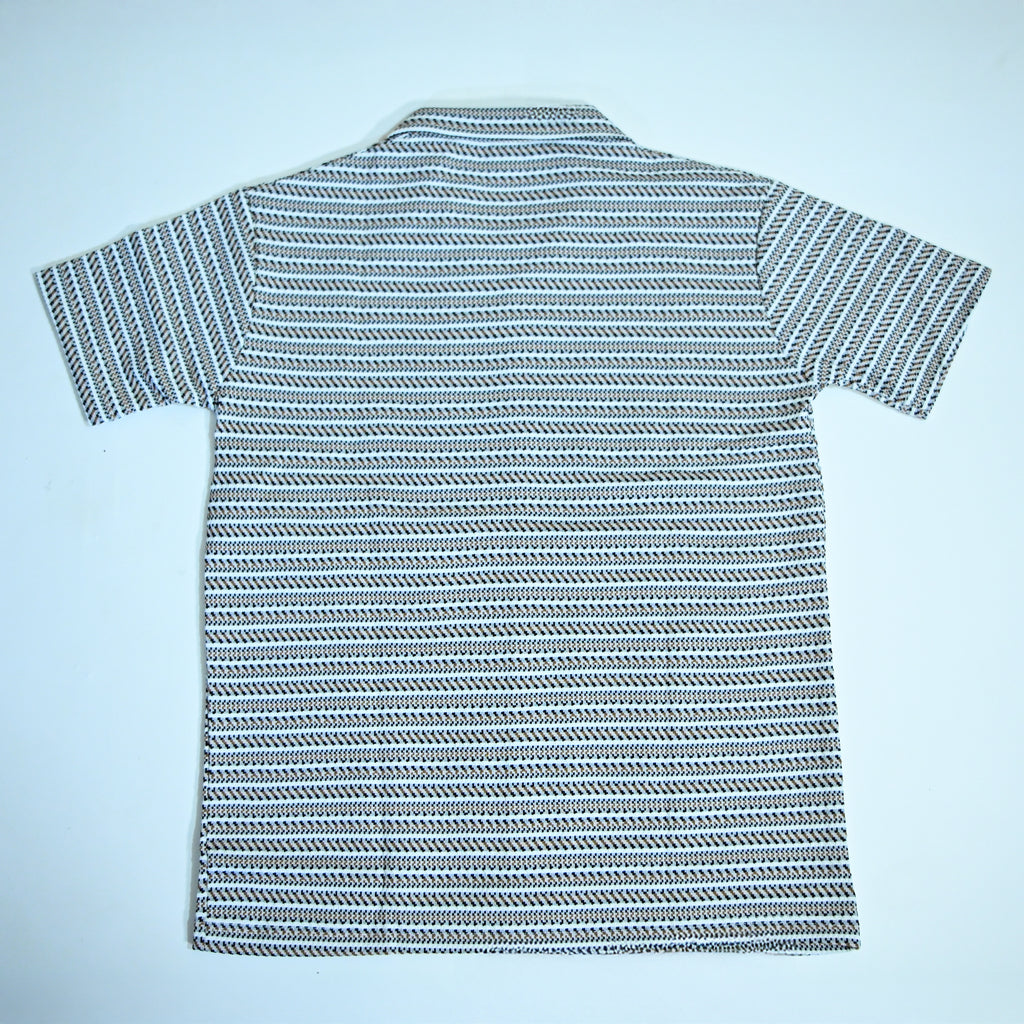 White & brown Geometric Textured Boxy Fit Shirt