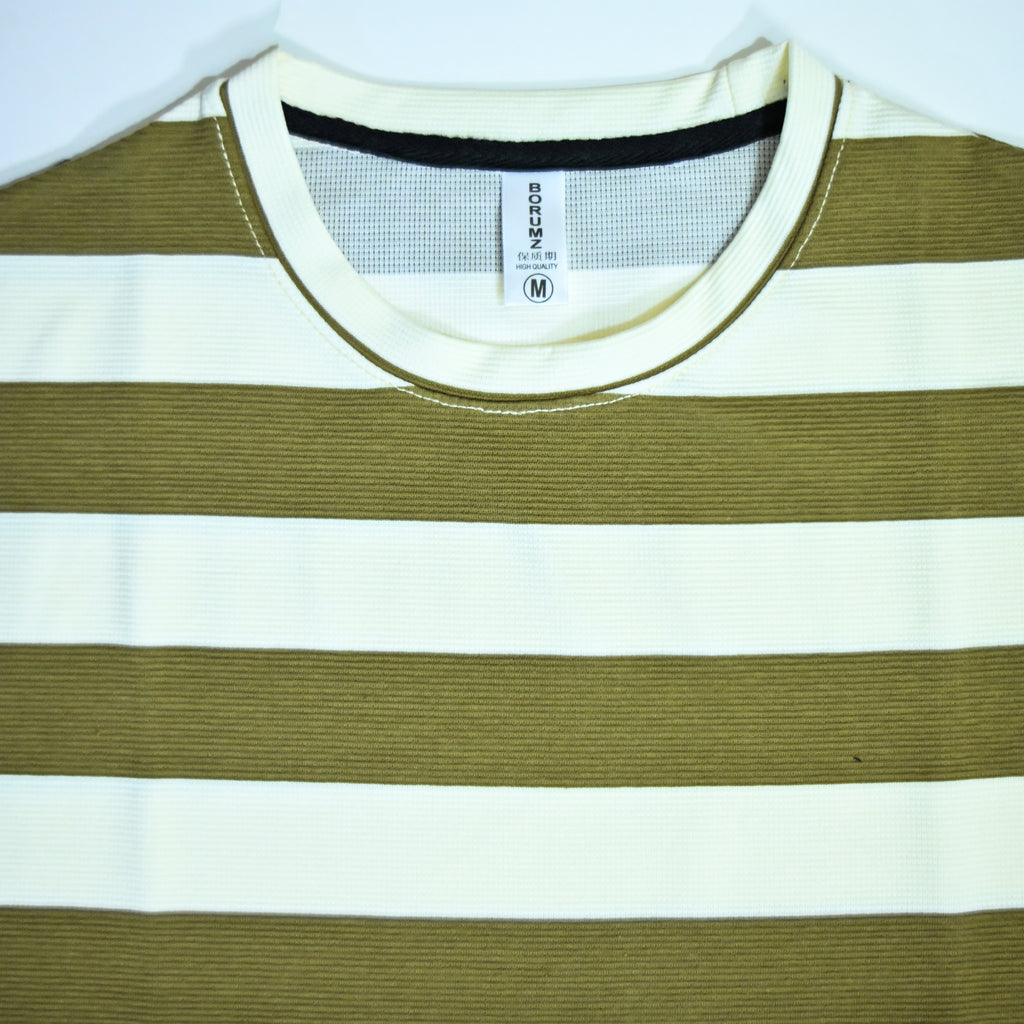 Olive & Cream Fine Stripe Drop Shoulder T-Shirt