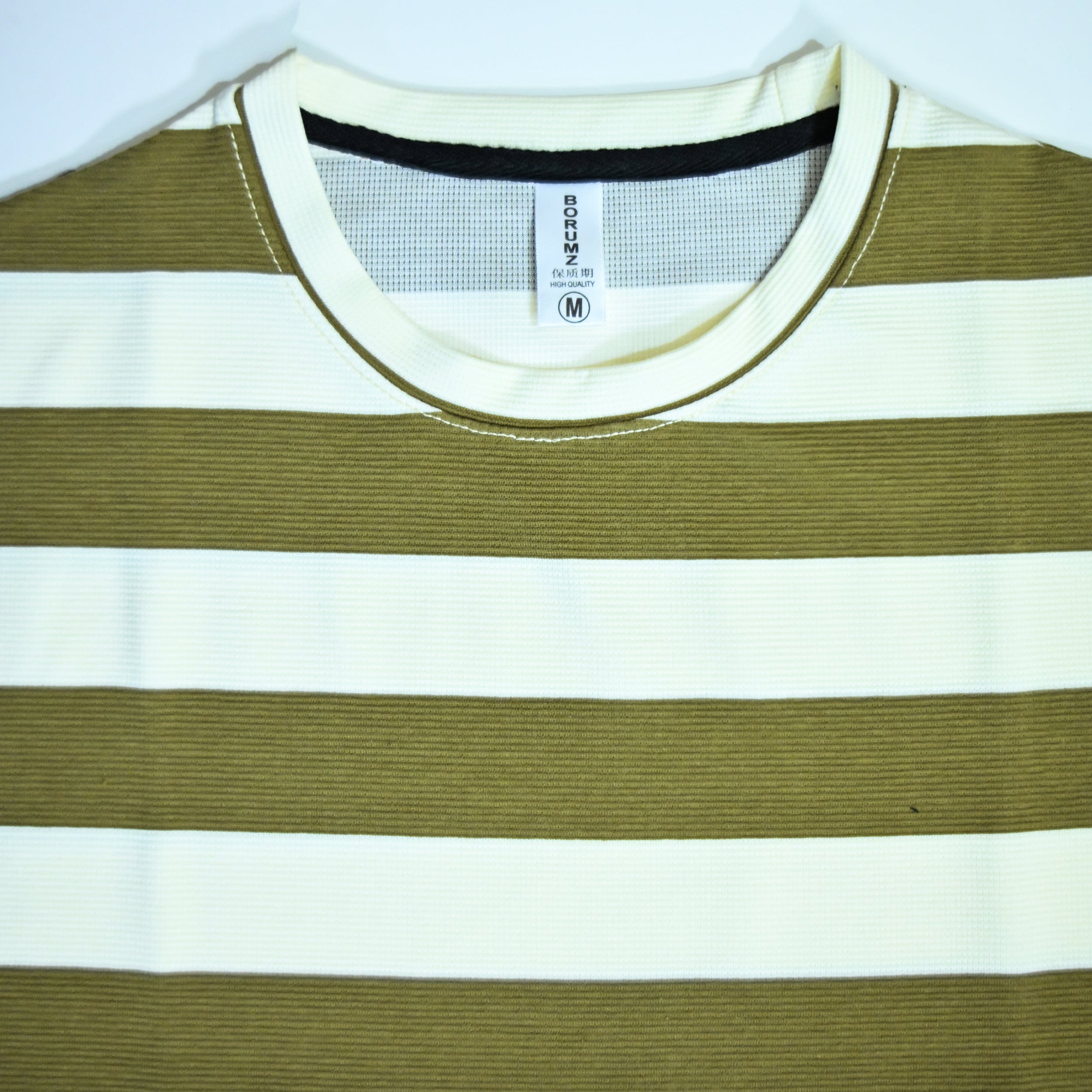 Olive & Cream Fine Stripe Drop Shoulder T-Shirt