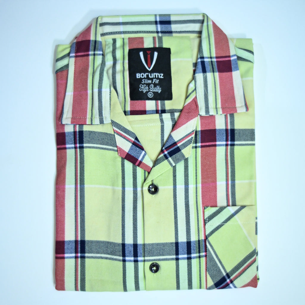 Lime Green Plaid Semi-Formal Shirt | Regular Fit | Unisex