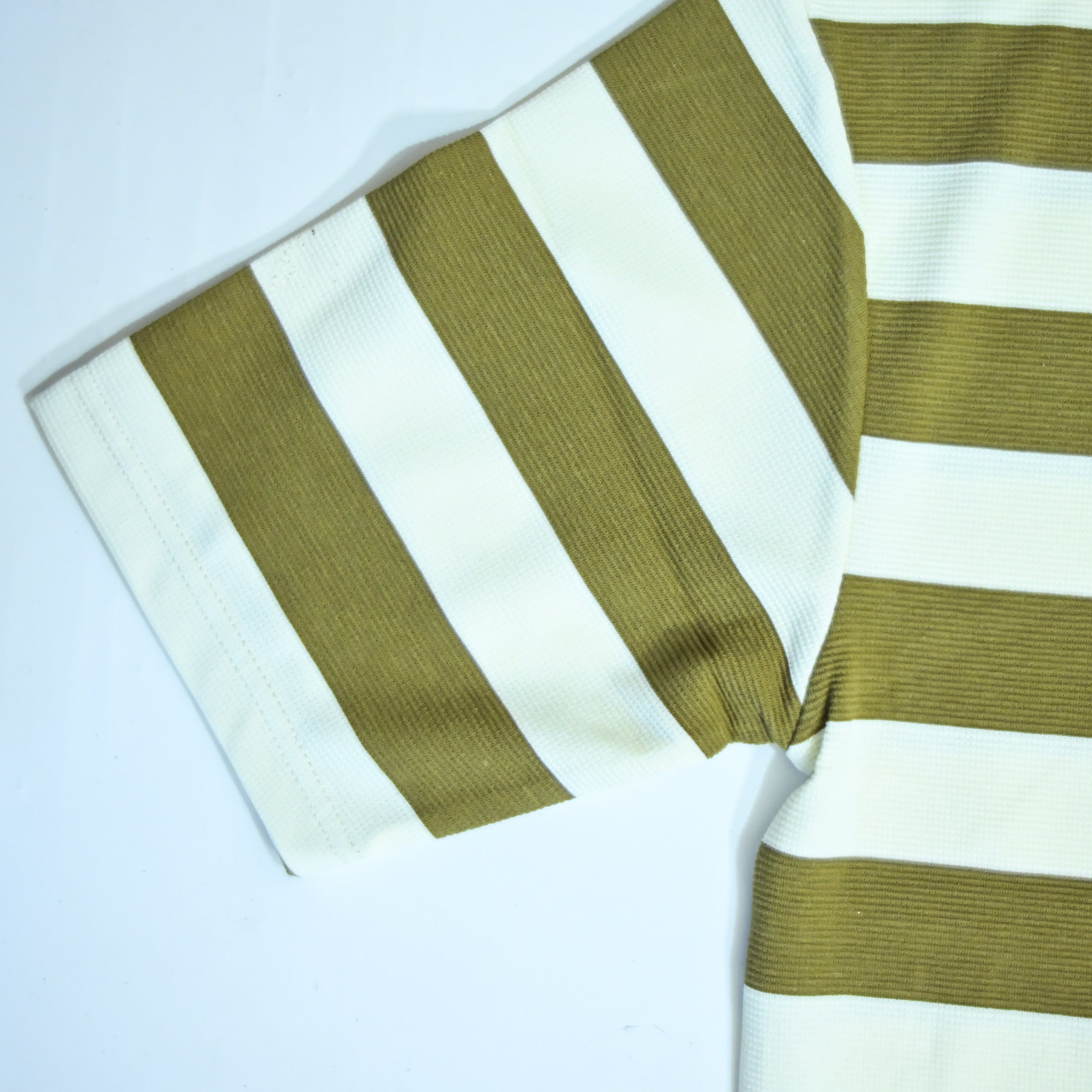 Olive & Cream Fine Stripe Drop Shoulder T-Shirt