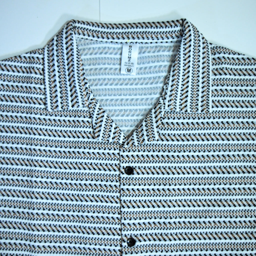 White & brown Geometric Textured Boxy Fit Shirt