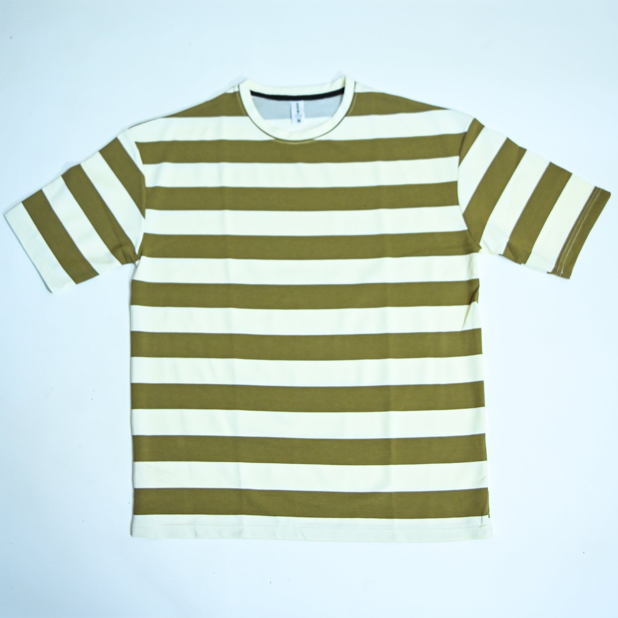 Olive & Cream Fine Stripe Drop Shoulder T-Shirt
