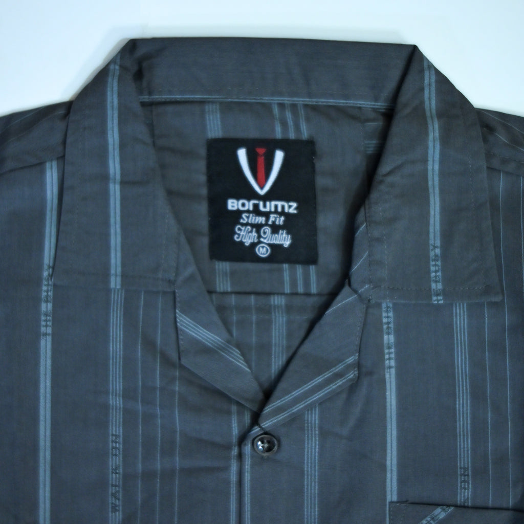 Charcoal Grey Striped Semi-Formal Shirt | Regular Fit | Unisex