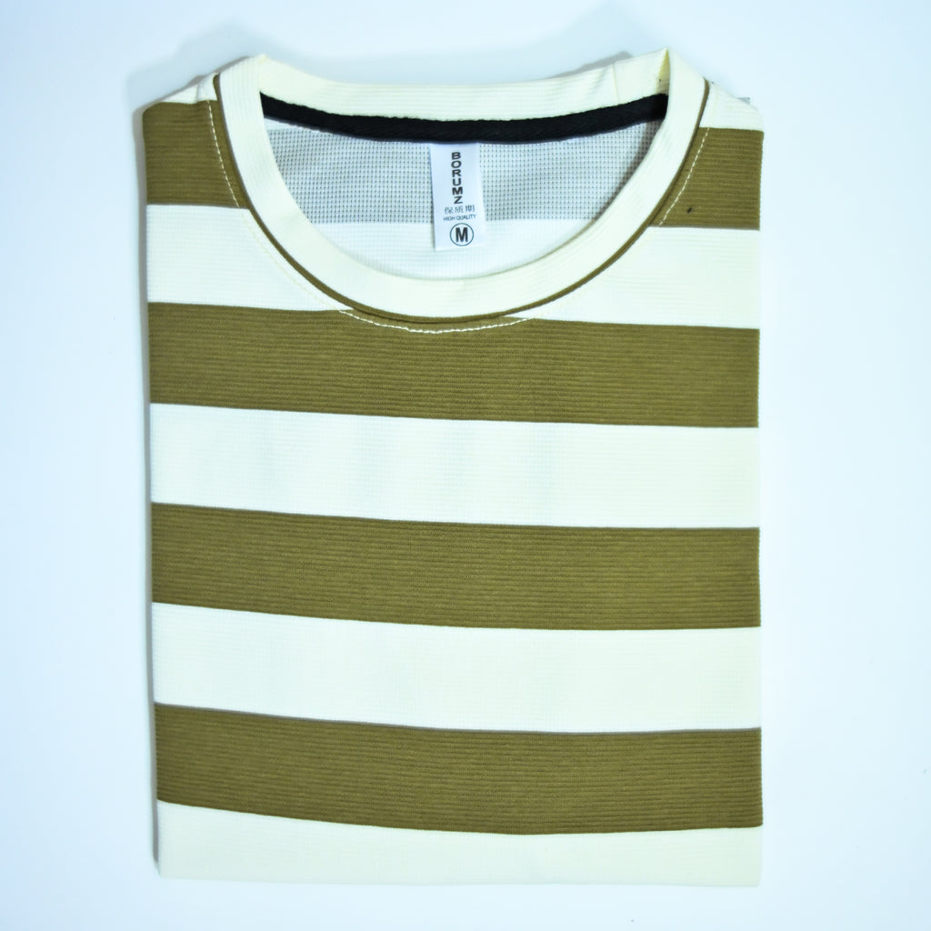 Olive & Cream Fine Stripe Drop Shoulder T-Shirt