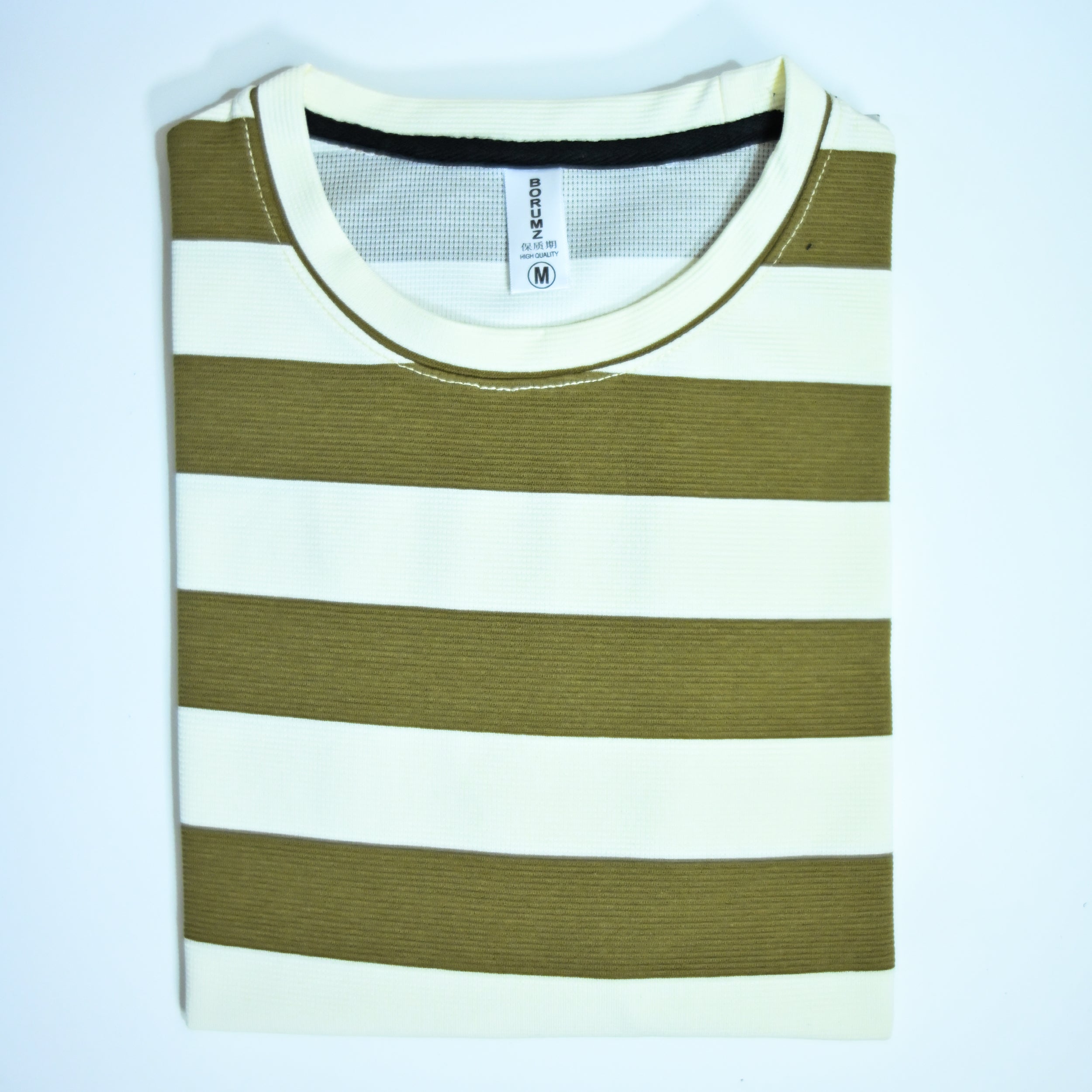 Olive & Cream Fine Stripe Drop Shoulder T-Shirt