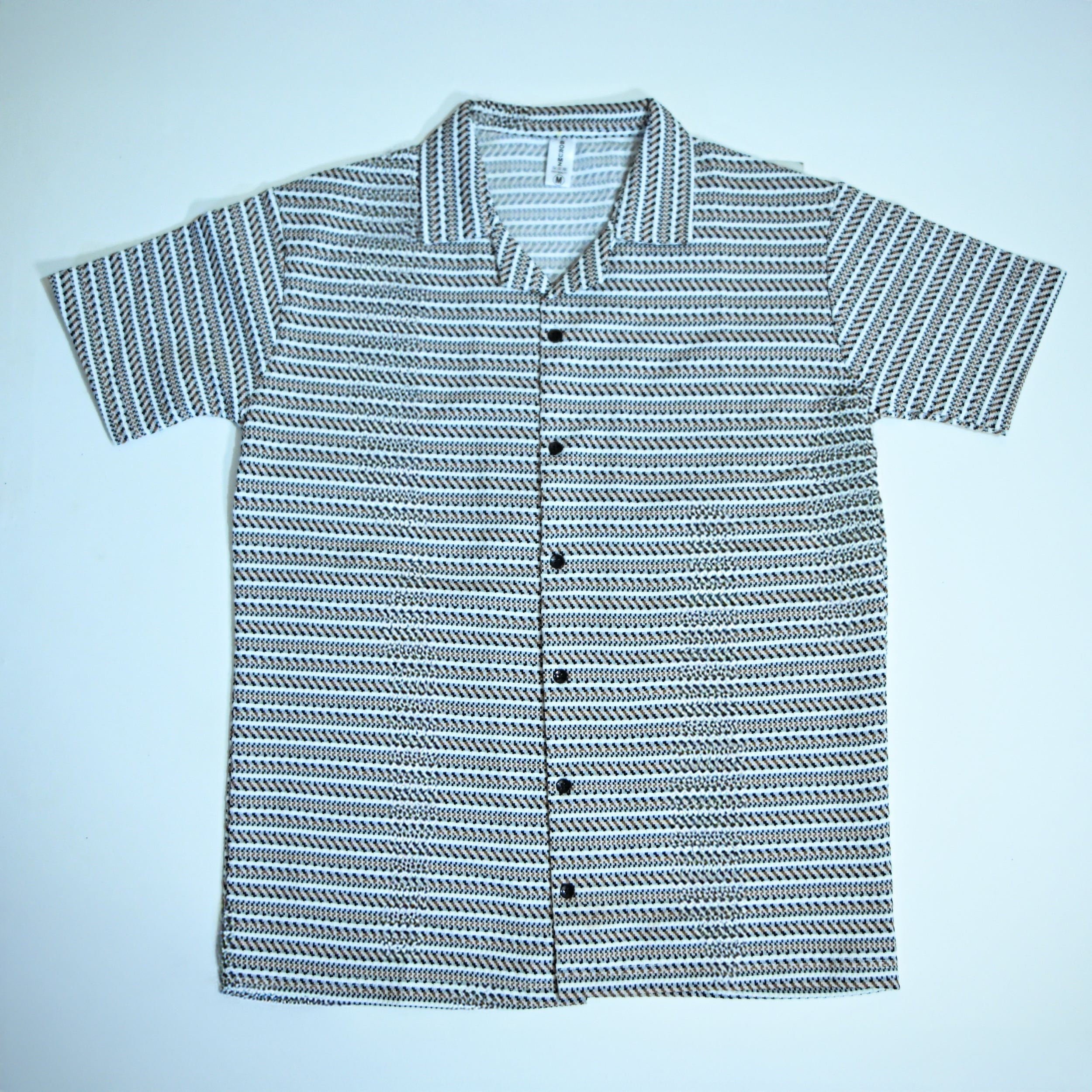 White & brown Geometric Textured Boxy Fit Shirt