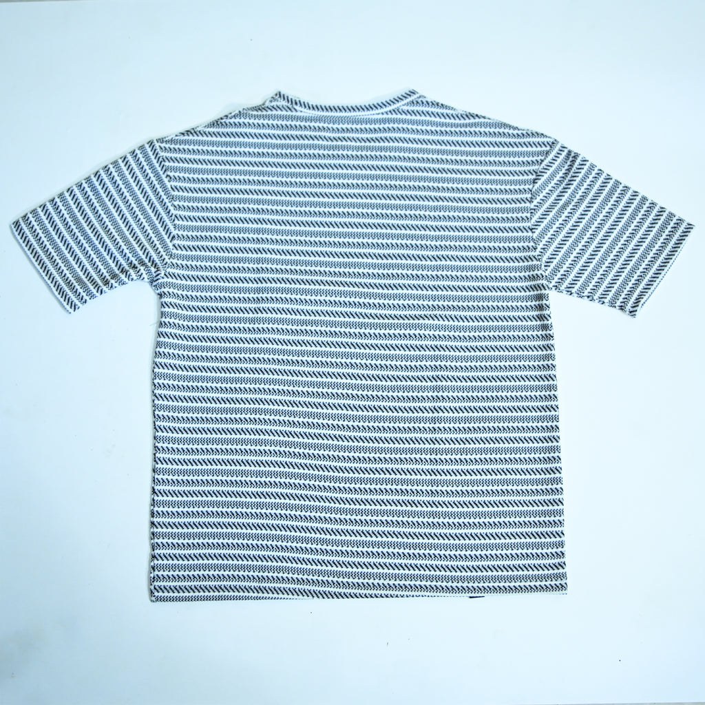 Grey & White Textured Stripe Drop Shoulder T-Shirt