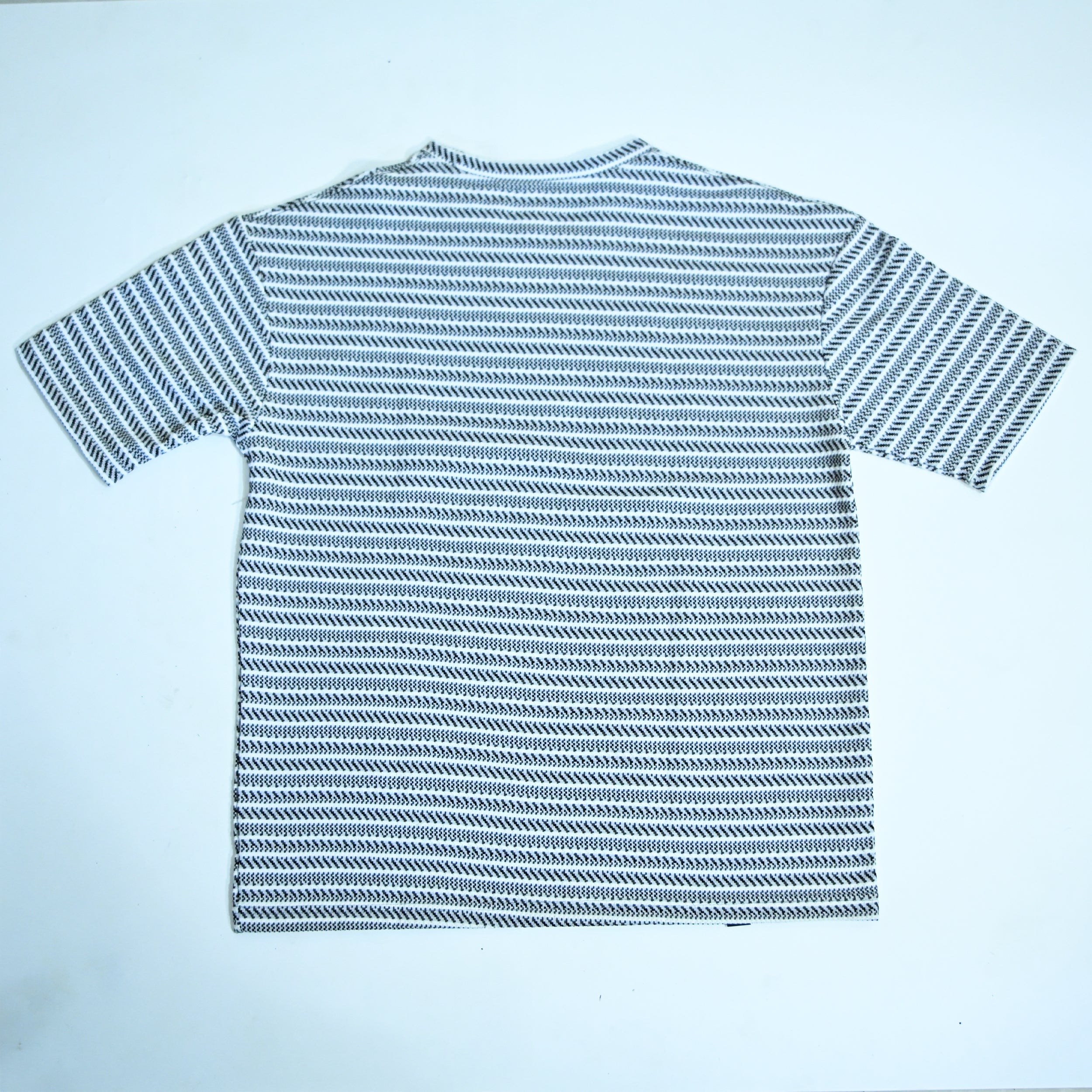 Grey & White Textured Stripe Drop Shoulder T-Shirt
