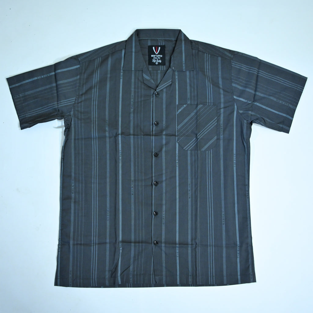 Charcoal Grey Striped Semi-Formal Shirt | Regular Fit | Unisex